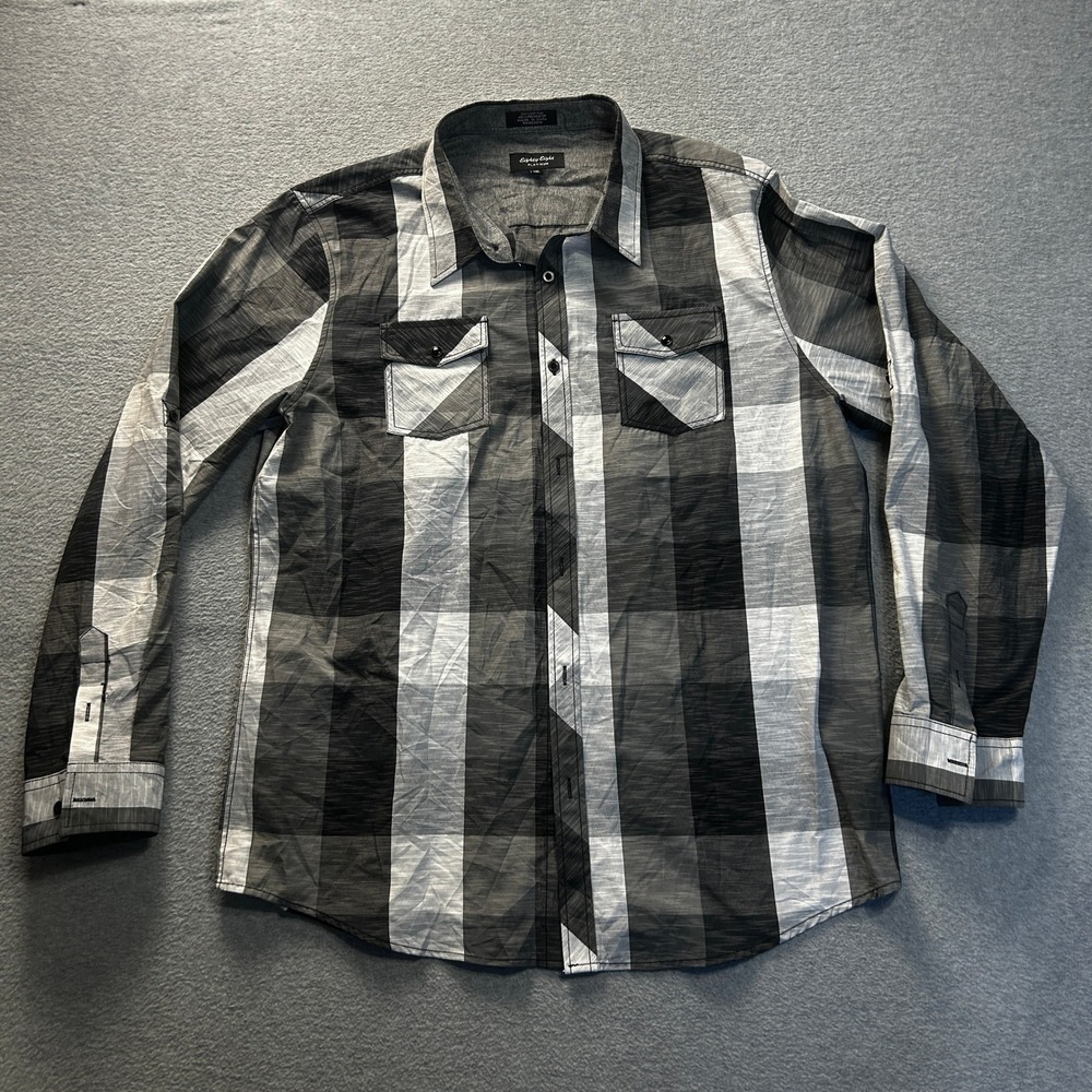 Eighty Eight Platinum Plaid Button Up Shirt Mens XXL Black White Flannel Casual